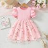 Baby Girls Princess Dress Long Sleeve Mesh Embroidery Bow Party Gown Fall
