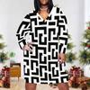 Women Plus Size V Neck Long Sleeve Abstract Printed Fitted Straight Dress
