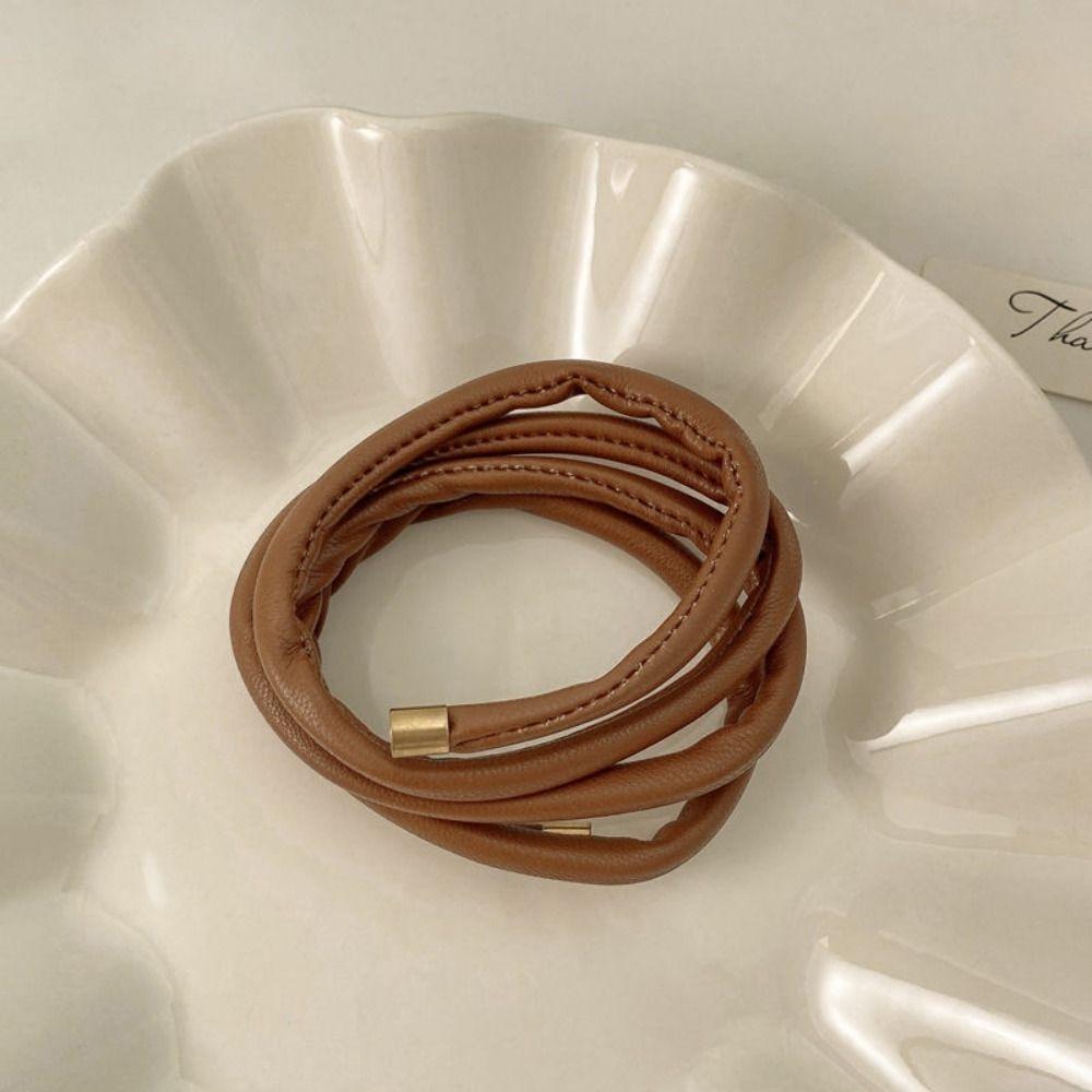 Solid Color PU Rope Ponytail Holder Hair Band Luxury Sense Hair Ring Flexible Bend Hair Rope  Gift