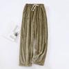 Women's Fuzzy Fleece Wide Leg Pajama Pants Elastic Drawstring Waist Warm Loungewear Sleep Trousers With Pockets