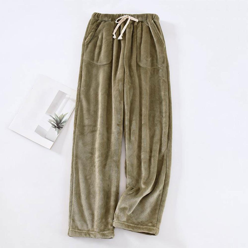 Women's Fuzzy Fleece Wide Leg Pajama Pants Elastic Drawstring Waist Warm Loungewear Sleep Trousers With Pockets