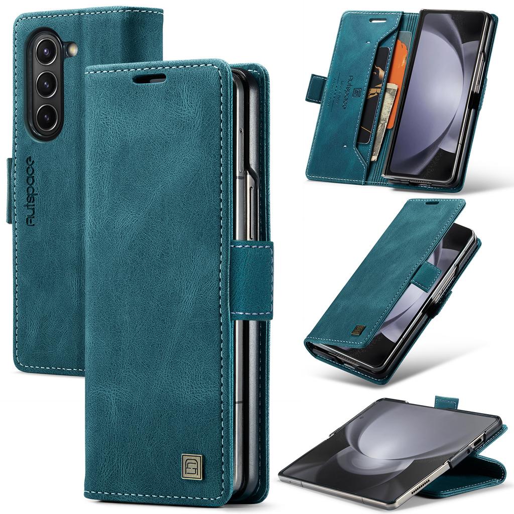 For Samsung Galaxy Z Fold5 5G Wallet Case AUTSPACE A01 Leather Stand Cover with RFID Blocking Card Holder