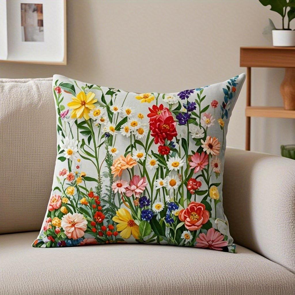 1Pack Country Floral Pillow Covers, 17.7x17.7 Inch, Machine Washable, Zippered Linen Cushion Cases for Home Decor,Flower Pattern