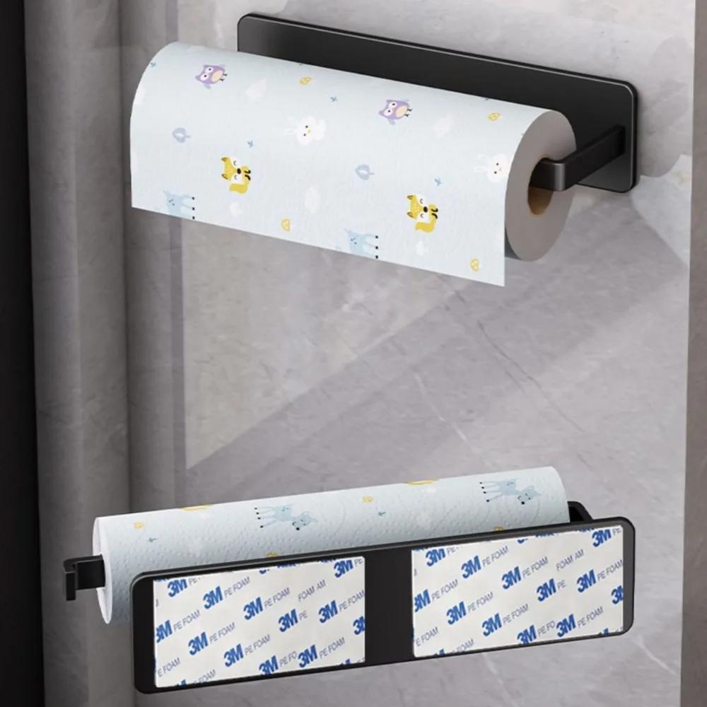 Non-perforated Paper Towel Holder, Kitchen Cabinet Paper Roll Holder, Plastic Wrap Rag Storage, Wall Hanging Racks