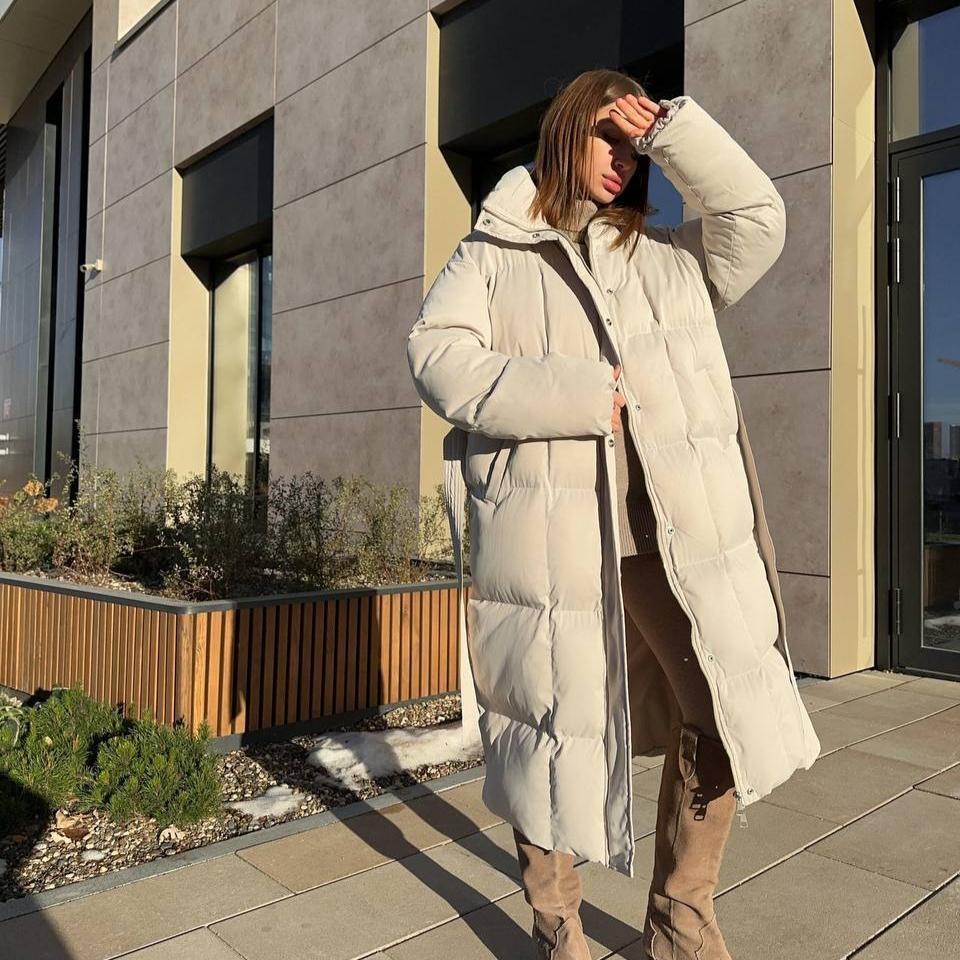 Winter Warm Coat for Women Windproof Hooded Long Jacket With Pockets Women's Full Zip Padded Coats Casual Warm Quilted Thick Jackets Outwear