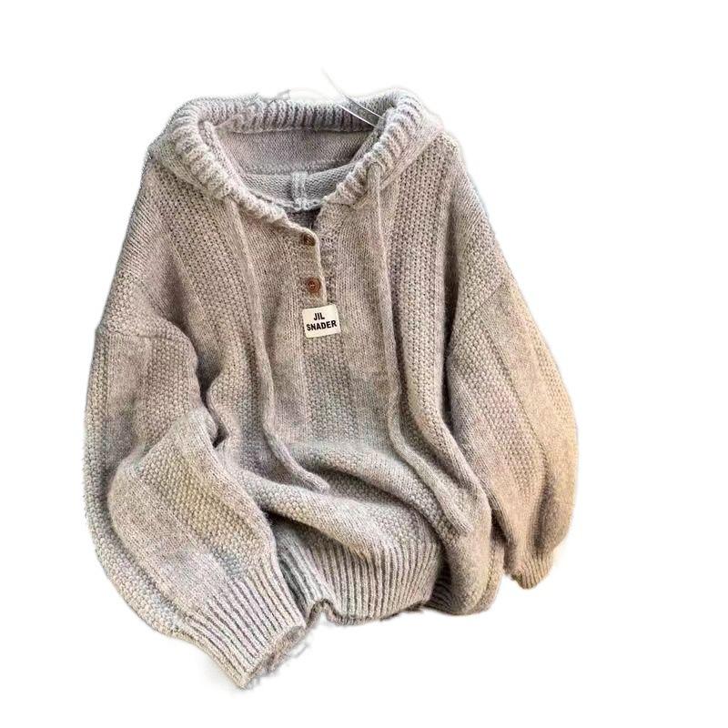 Thickened Soft Waxy Hooded Sweater Women's Spring New Loose and Versatile Design Knitted Top