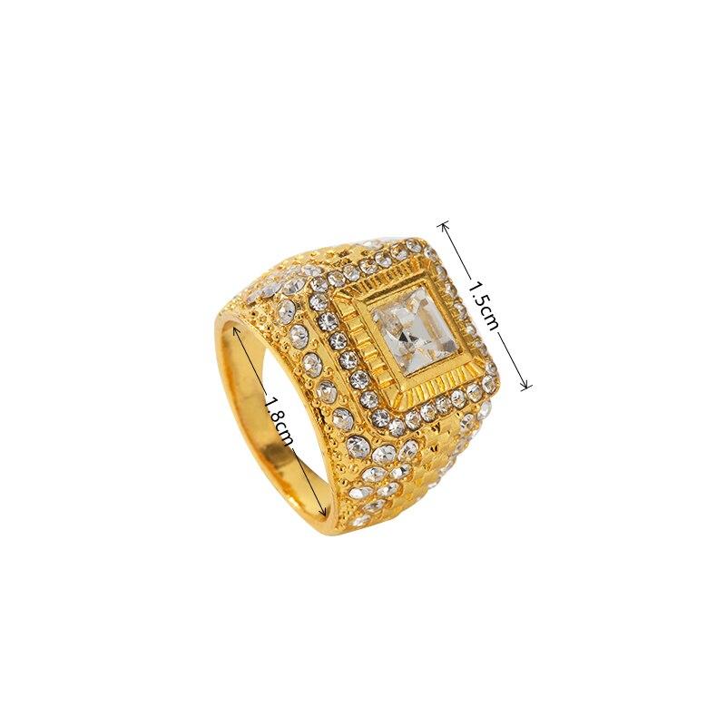 1pcs Gold-color Ring Men Hip Hop Trendy Street Handmade Point Glass Rhinestones Multiple Sizes Available Zinc Alloy Jewelry