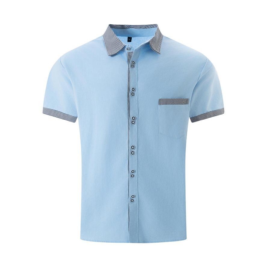 Men's  Summer Fashion Striped Slim Fit Double-Button Business Casual Short-Sleeve Shirt