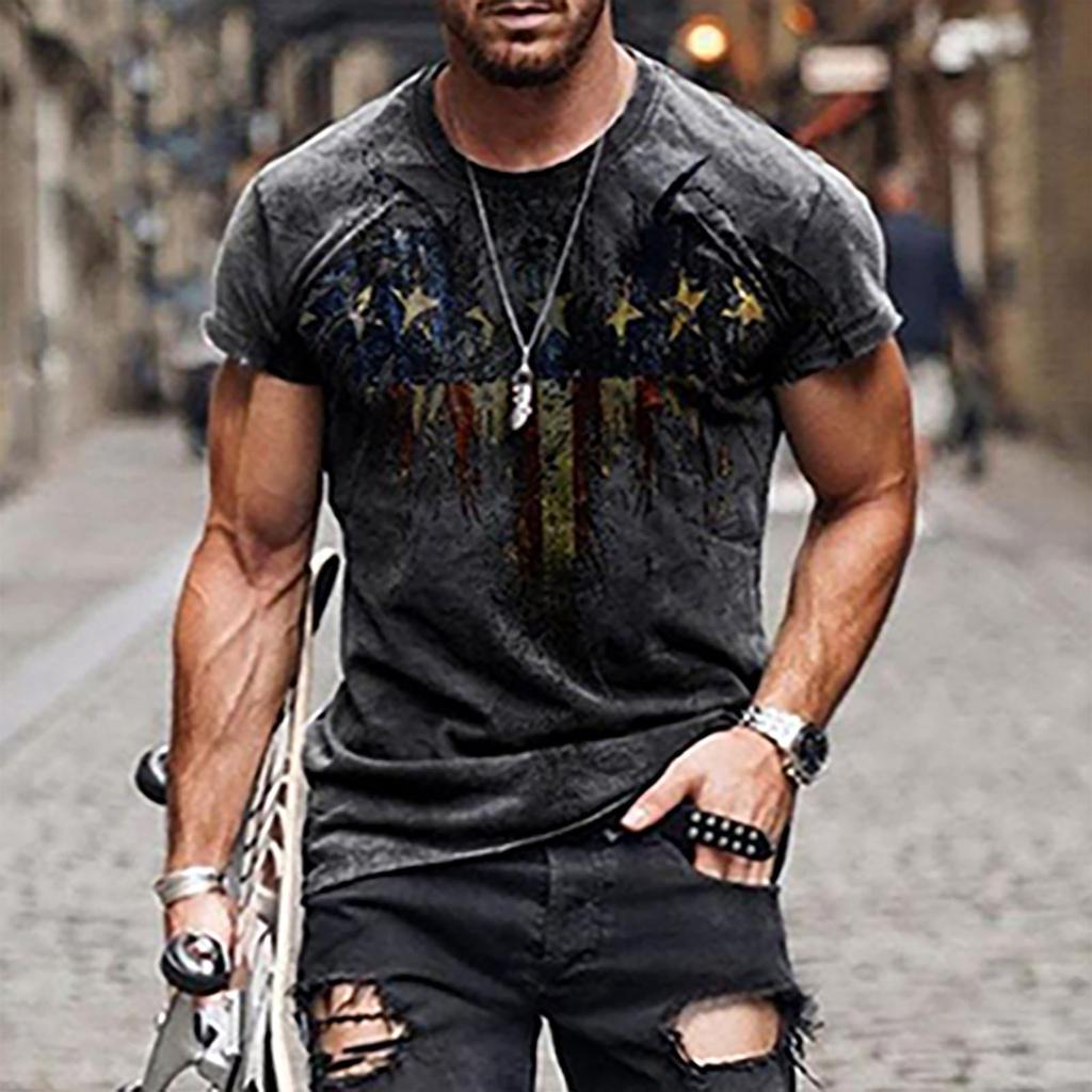 Herren Sommer Casual 3D gedruckt Kurzarm Rundhals Top T-Shirt Bluse