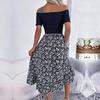 Summer Women Off Shoulder Floral Ruffled Medium Long Dress Spring