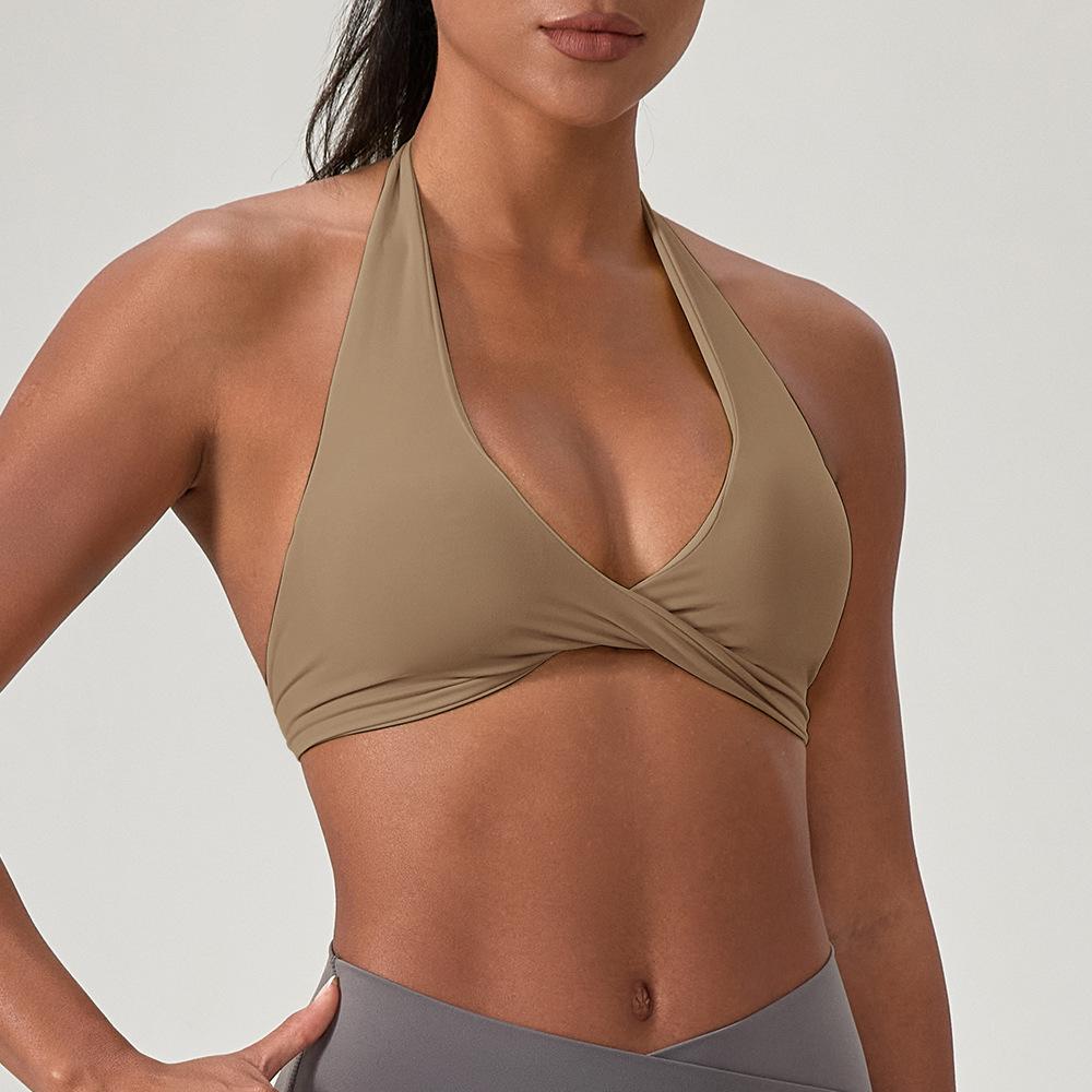 Sports Yoga Bra For Women Underwear Sportswear Halter Neck With Stylish Back Sexy Gym Bra With Cups Running Fitness Backless Tops