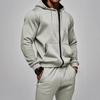 Men's Solid Color Plus Velvet Hooded Sports Set - Zipper Long Sleeve, Warm for Autumn/Winter