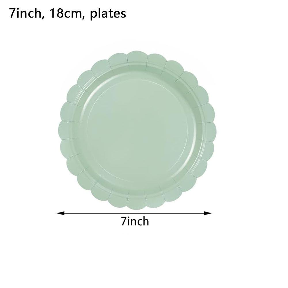 Sage Green Lace Disposable Tableware Set: Plates, Cups, Knives, Forks, Spoons for Parties