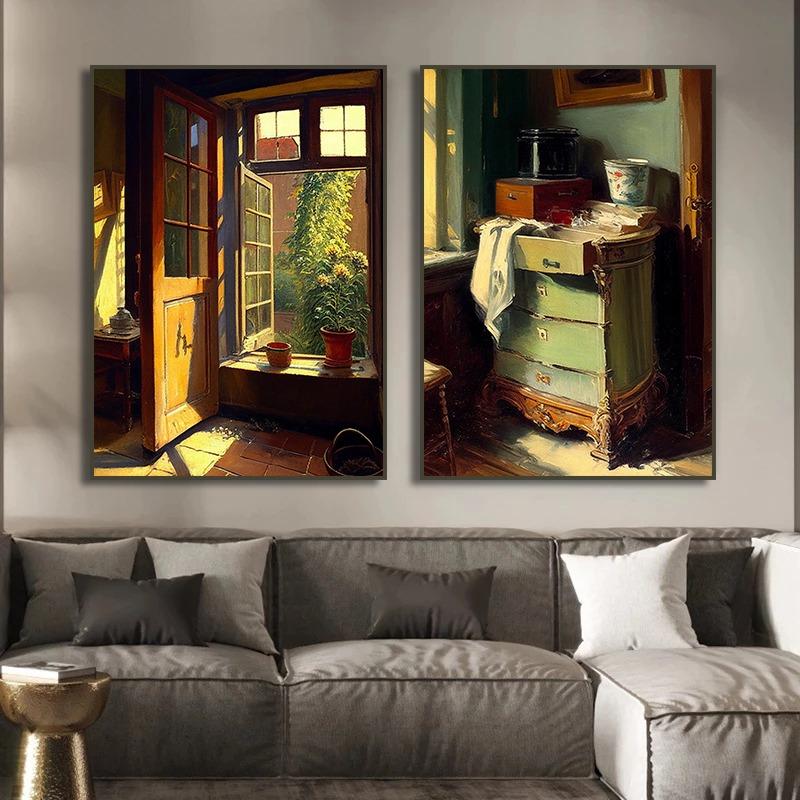 Palm Springs Sunset Pool Print Retro Architecture Poster Wall Art Canvas Painting Print Moody Pictures Cottage Boho Home Decor