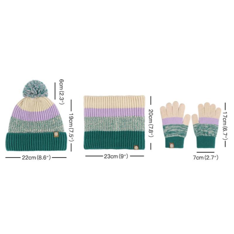 Children's Knitted Three Piece Set for Winter Cold Protection, Thickened Skiing, Nordic Style Wool Blend