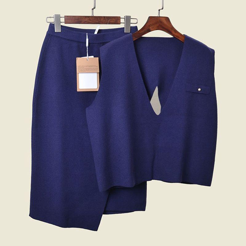 

K-style Knitting Sleeveless Vest Waistcoat Stylish Split Skirt Slightly Oversized Girls Open Back Two-piece Set Vest M