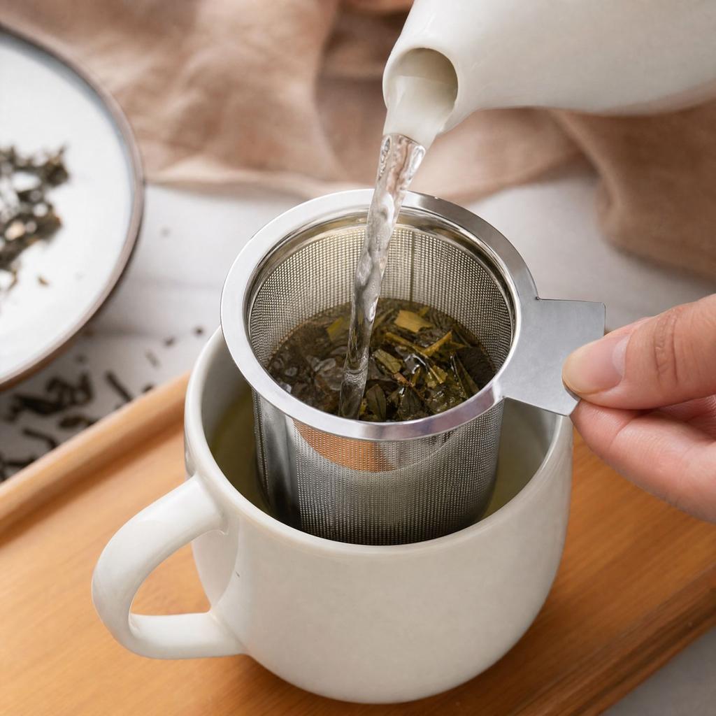 Stainless Tea Infuser with Lid and Two Handles, Loose Leaf Tea Strainer for Teapot or Cup
