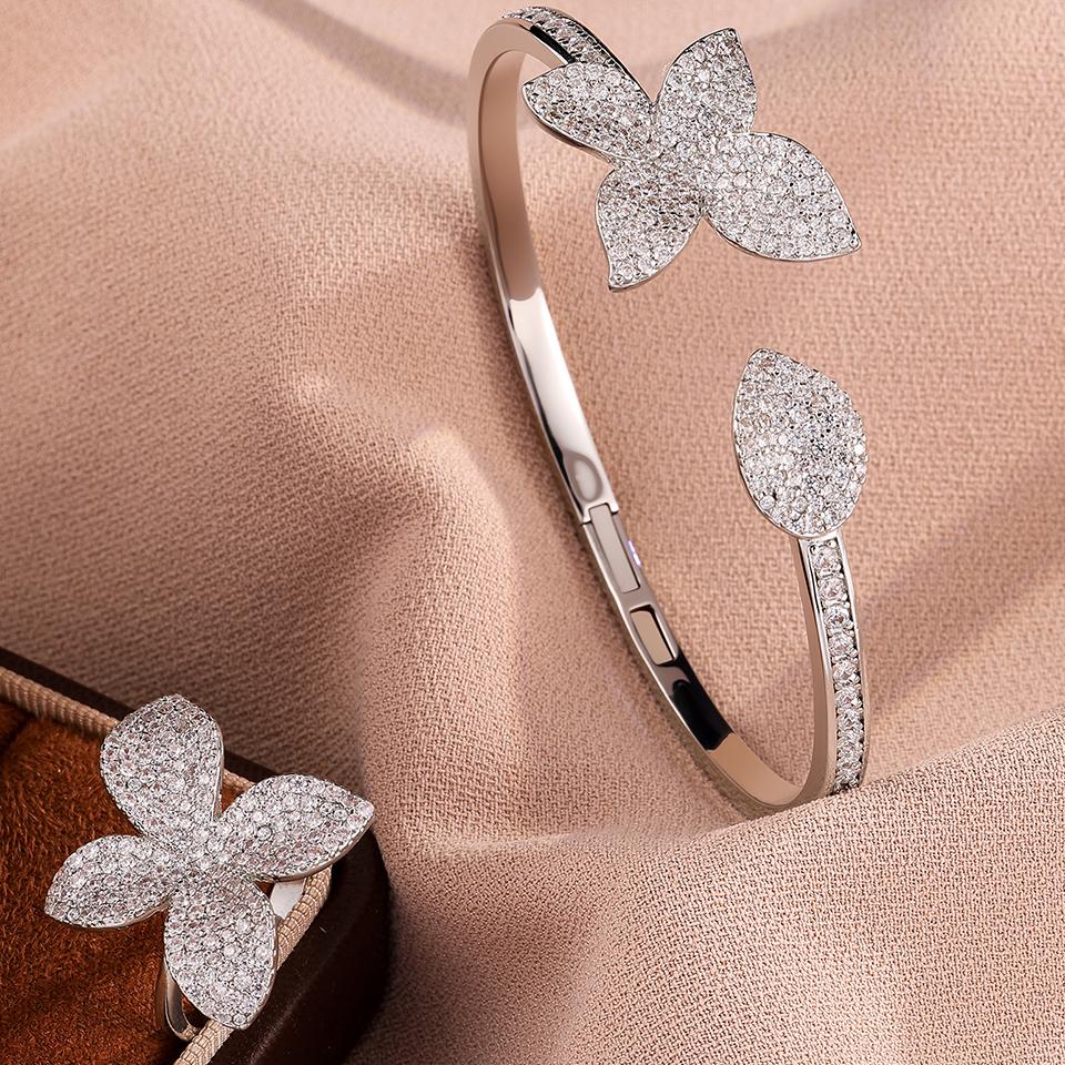 

Изысканный роскошный набор браслета и кольца с цветком и кубическим цирконием, подходящий для повседневных поездок, вечеринок, банкетов, модный циркон медный