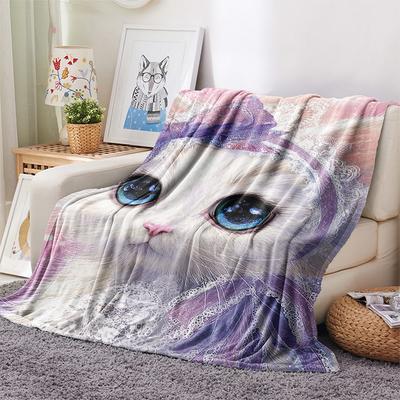 Weiße Katzen-Print Flanelldecke, Hohe Qualität, Bequem für alle Jahreszeiten, Heimdekoration, Wärme und Komfort, Perfekt für Weihnachtsgeschenke