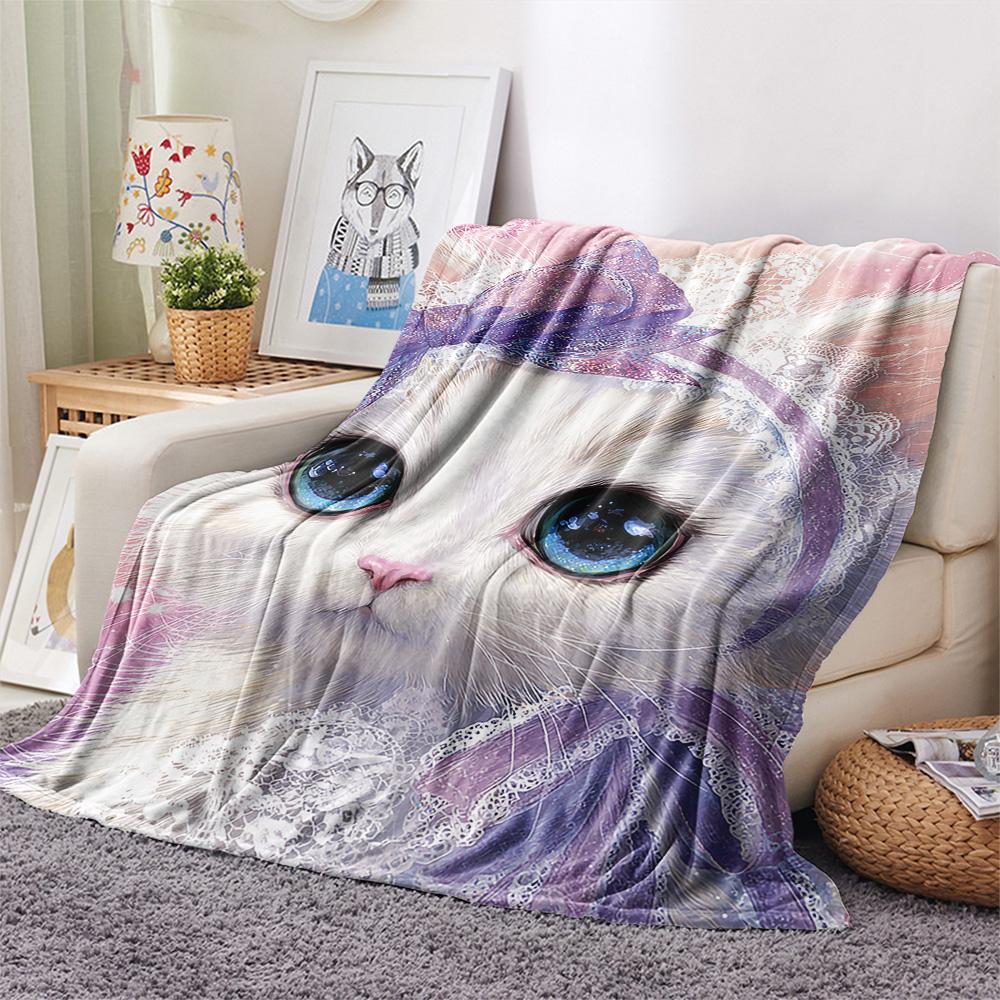 Coperta in Flanella con Stampa di Gatti Bianchi, Alta Qualità, Confortevole per Tutte le Stagioni, Decorazione per la Casa, Calore e Comfort, Perfetta per Regali di Natale