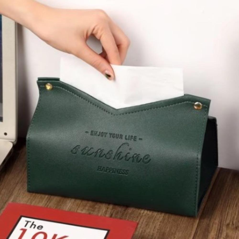 PU Leather Tissue Box Solid Color Toilet Paper Case Dustproof Tissue Paper Storage Bag  Car