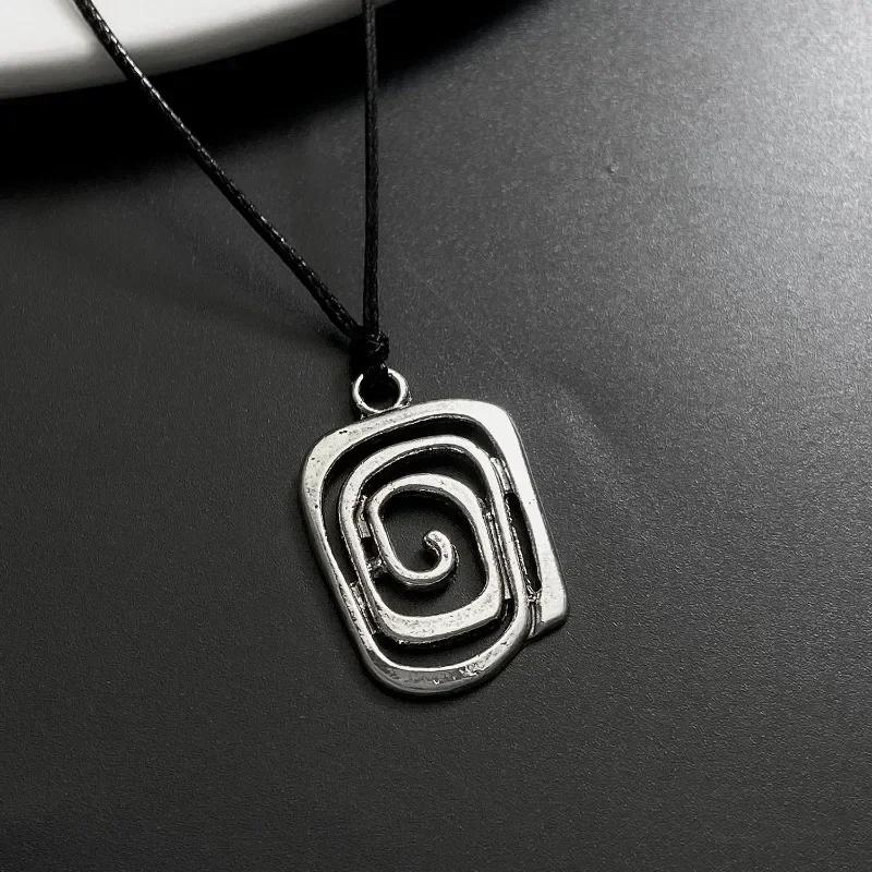 

Vintage Spiral Vortex Pendant Necklace Hand-woven Leather Rope Necklace for Women Boho Goth Necklace Fashion Jewelry