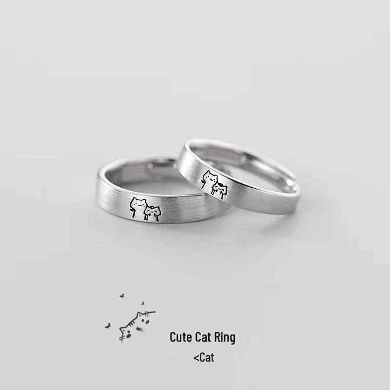 Childhood Sweethearts Kitten Couple Rings, Adjustable Cat Finger Rings for Men and Women, Stylish Brushed Design Adjustable
