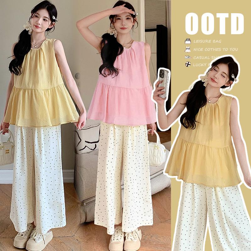 2026 Summer Korean Style Fashion: Simple Fresh Shirt + Loose Polka Dot Pants XL