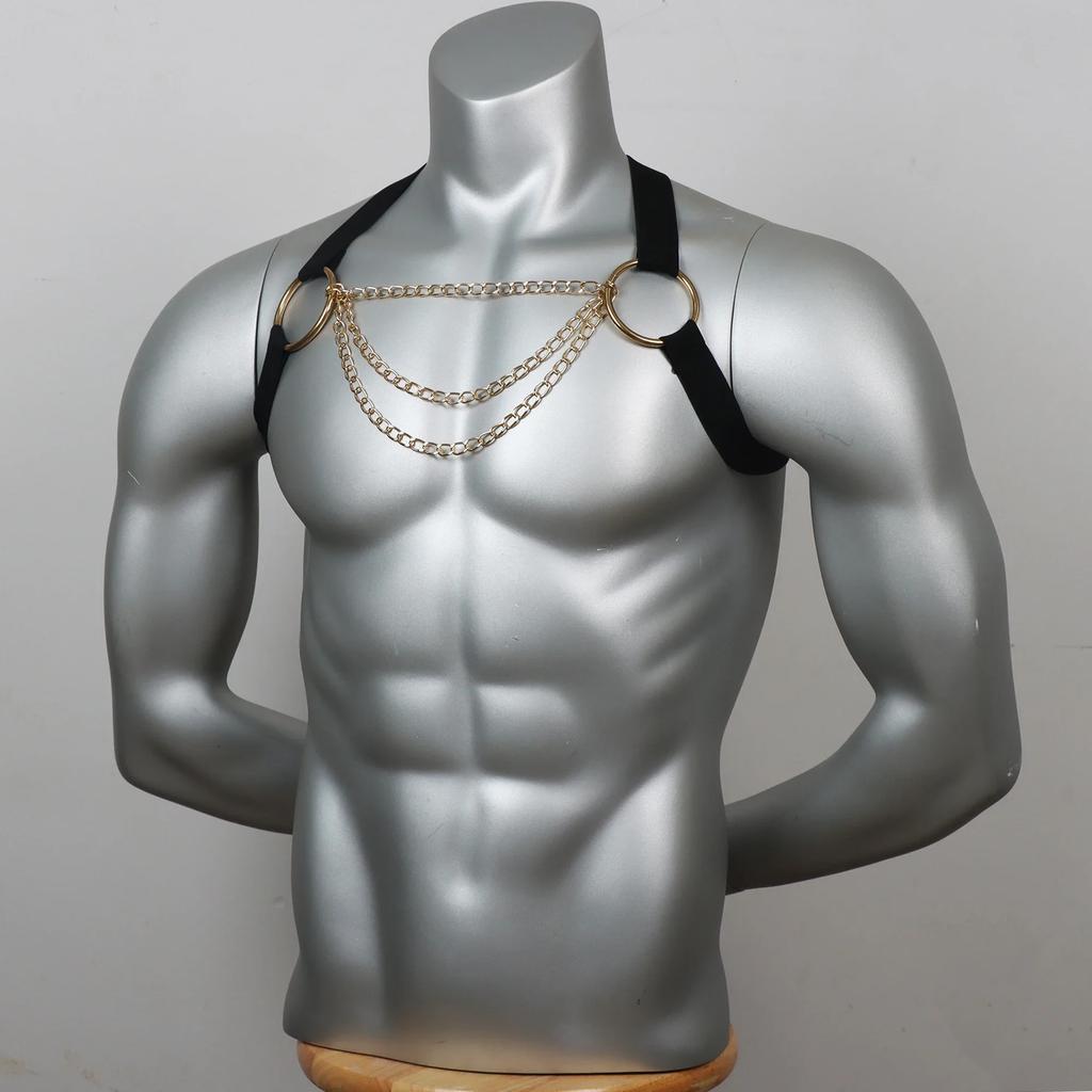 Man Harness with Chain Bondage PU Fetish Leather Men Lingerie Body Harness Men Male Gay Harness Chest Bondage Top