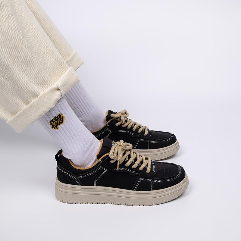 Men's Thick-Soled Height-Boost Sneakers - Trendy Retro Black Low-Top Sports Casual Shoes (ZHQ-ZL8963)