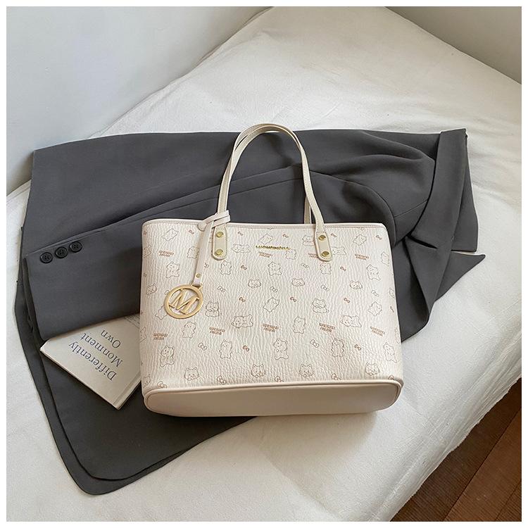 

Повседневная сумка-тоут в милом иностранном стиле с принтом, темпераментная, большой вместимости, женская, в иностранном стиле, модная, для поездок на работу, высокоценная, на плечо белый