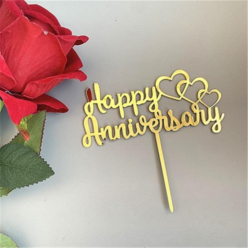 Aomily Food Grade 10pcs/Set Happy Anniversary Bright Acrylic Cake Topper 12 Kinds of Happy Party Topper Cake Decorating Supplies