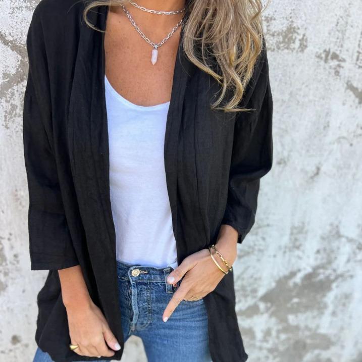 1116 European and American Autumn and Winter New Cardigan Solid Color Casual Loose Pocket Top Women