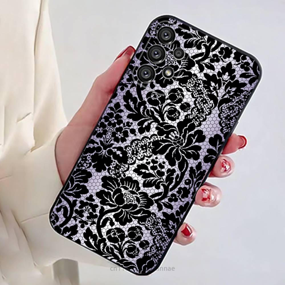 Nouvelle coque de téléphone tendance avec imprimé dentelle noire pour Samsung Galaxy A73,23,53,33,14,24,13,72,22,52,32,54,A34 Housse souple