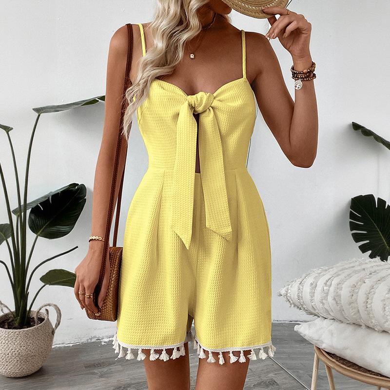 New Summer Lace-up Jumpsuit with Tassel Ties