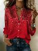 Red Pasley patterned long-sleeved blouse with collar, suitable for spring, casual wear and daily outfits