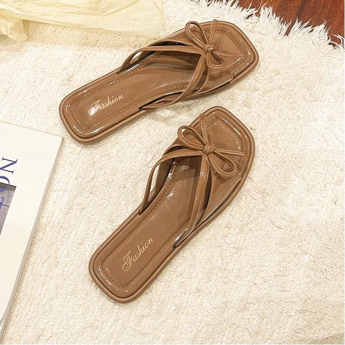 Retro Slippers For Women In Summer, Anti Slip Bow Sandals For Outdoor Wear, Single Shoe