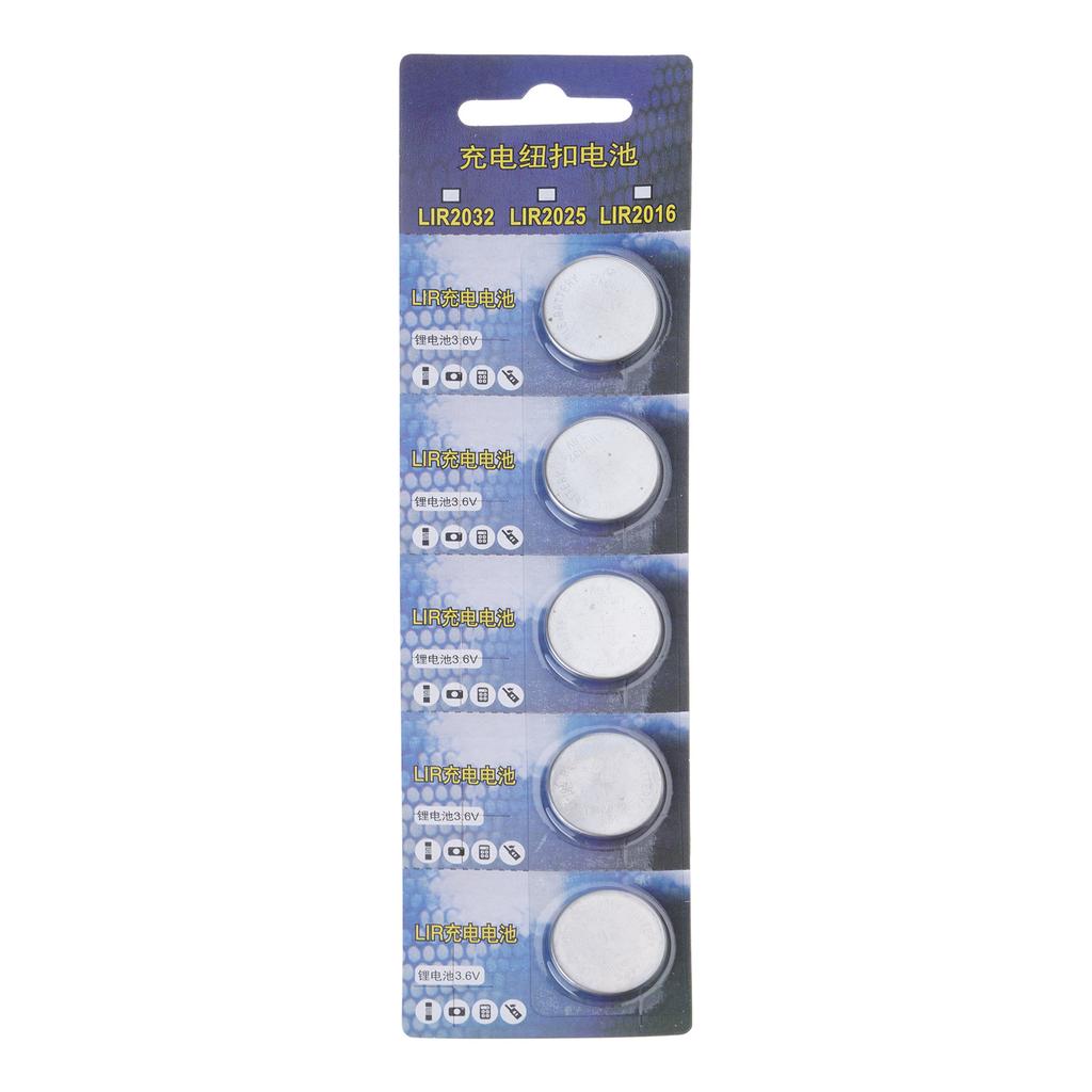5Pieces LIR2032 3.6V Batteries Rechargeable Lithium Coin Batteries Ideal For Calculators Cameras Watches Flashlights