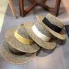 2025Women's Summer Straw Hat - British-style Flat Top Raffia Sun Hat with Openwork Design for Beach & UV Protection