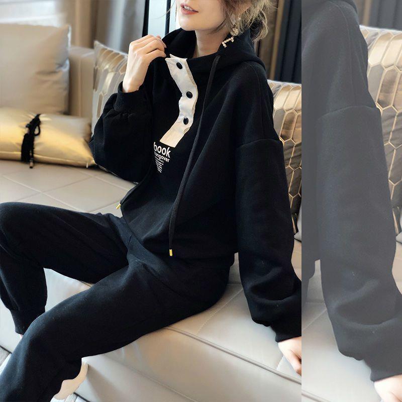 Plus Size Women's Hooded Casual Sport Set - Autumn/Winter Fashion Sweatshirt Two-Piece