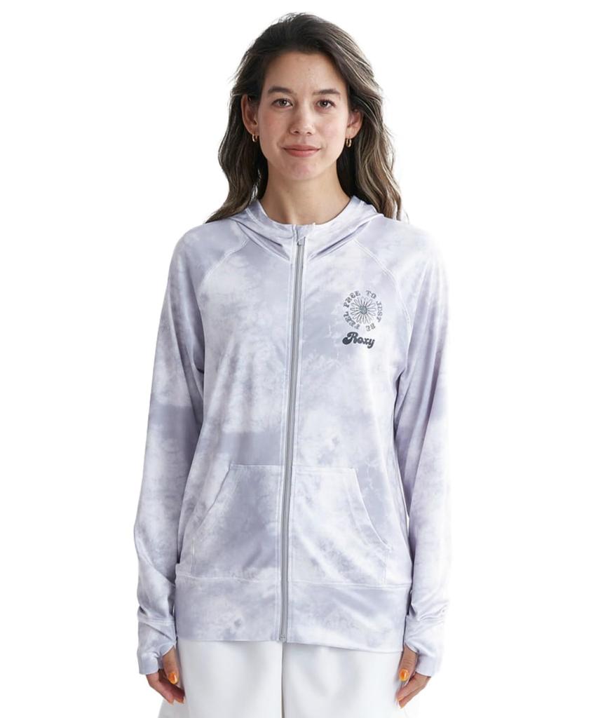 Amphibious zip hood rash guard with flower print thumbholes RLY241029