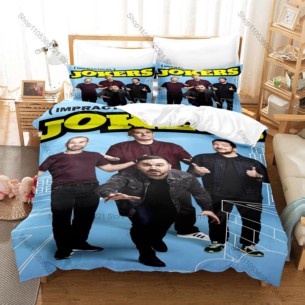 Impractical Jokers Bedding Set Duvet Cover + 2 Pillowcases Comedy Prank TV Show Four Guys Funny Retro Bedroom Decor