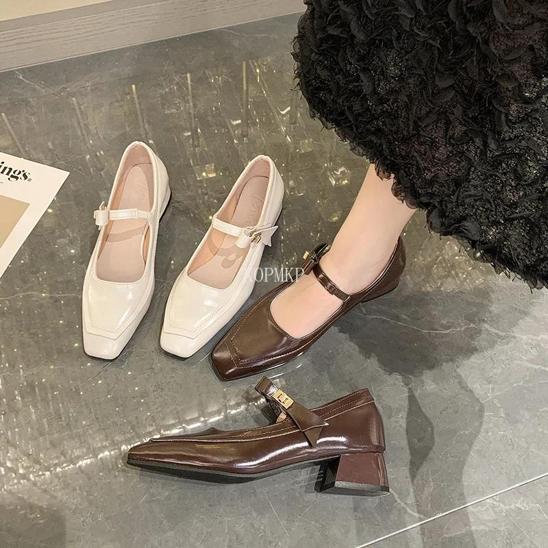 Fashion High Heels Fashion Thick Soled Leather Shoes Female 2024 Spring Autumn New Women Retro Single Shoes