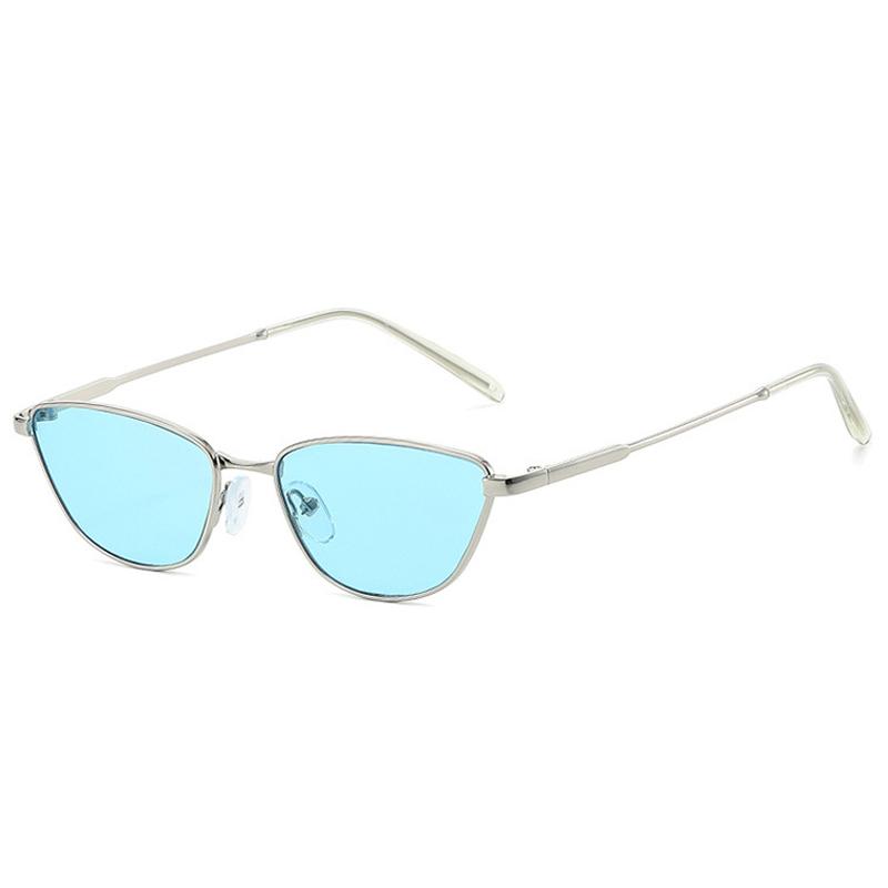 

SO&EI Vintage Small Metal Cat Eye Sunglasses Women Fashion Candy Color Eyewear Shades UV400 Men Sun Glasses As the picture