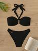 Solid Color Halter Strap Tube Top Sexy Bikini Split Swimsuit