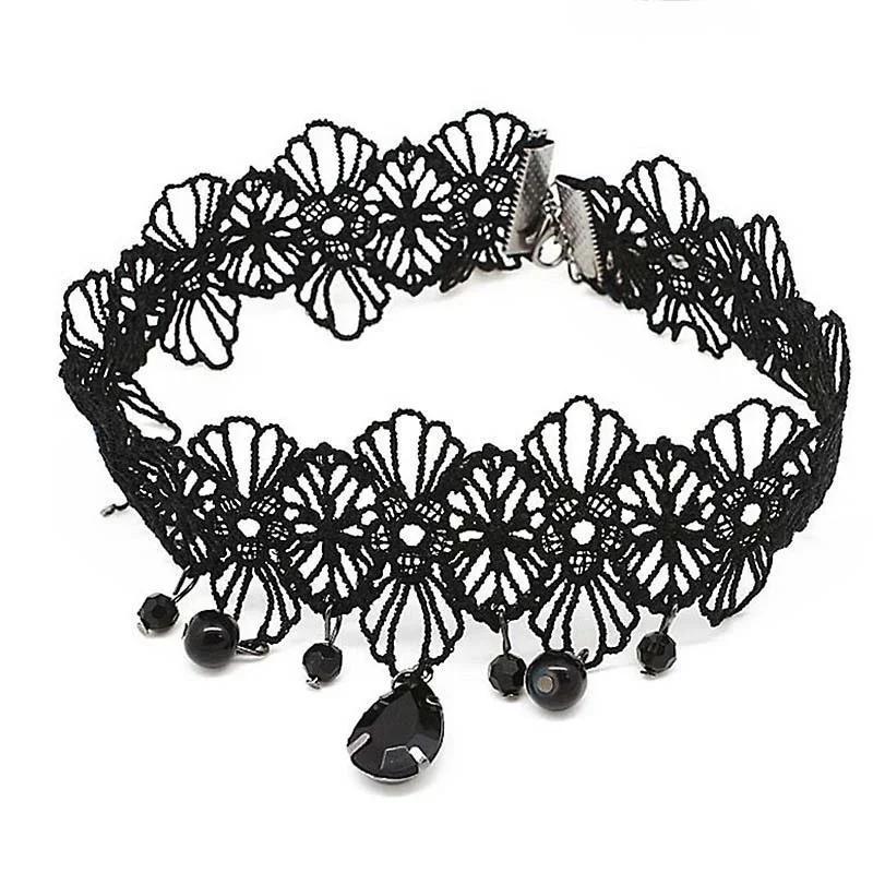 

Горячая Распродажа Сексуальное Черное Кружево Цветок Капля Воды Стразы Подвеска Женская Девушка Популярные Торки Короткие Ожерелья Аксессуары A