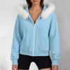 Women's Color Long Sleeve Hooded Zip Up Jacket with Pockets and Faux Collar
