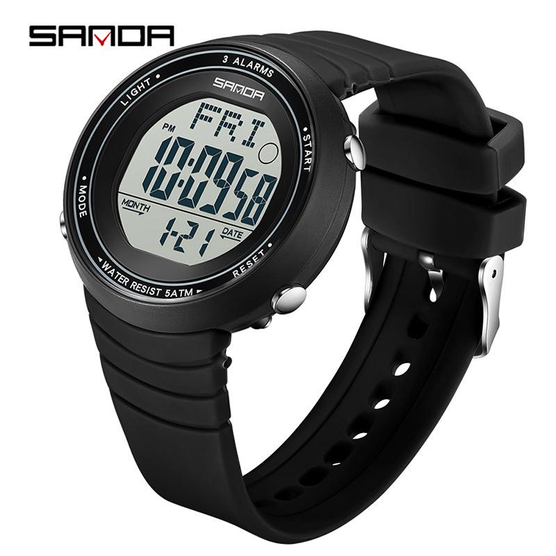 Sanda Large Dial Luminous Waterproof Sports Watch with Multi-function Alarm for Students