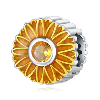 Bead Components Copper Metal Charm Bead Components Authentic Original Yellow Daisy Plant Bead Components Compatible With Bracelet High Quality Fine
