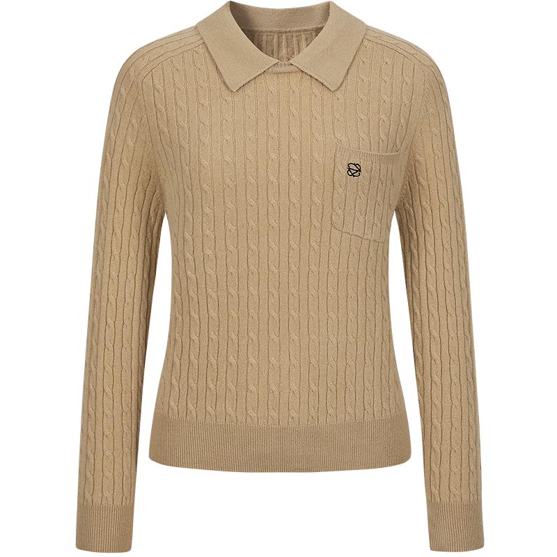 

Annacou MIU College Style 100% Wool Lapel Knit Sweater XL